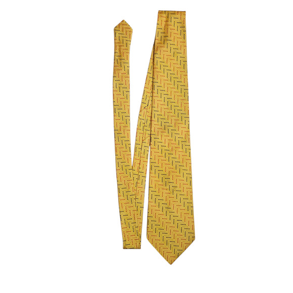 Jos. A. Bank Yellow Silk Tie Made in Italy Geometric Red Black Dot Pattern 3.75” - Picture 6 of 6